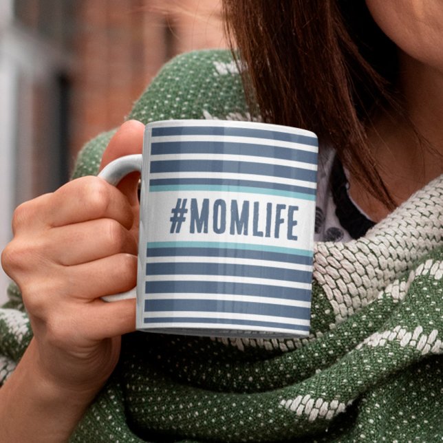 Caneca De Café Azul e branco da momlife (Criador carregado)