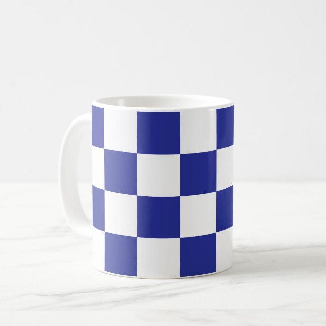 Caneca De Café Azul e branco verificados (Frente Esquerda)