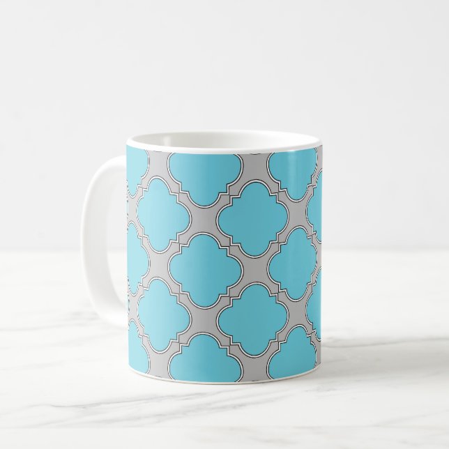 Caneca De Café Azul e cinza de Quatrefoil (Frente Esquerda)