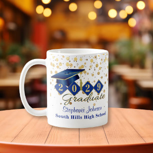 Caneca De Café Azul e Dourado para graduação personalizada
