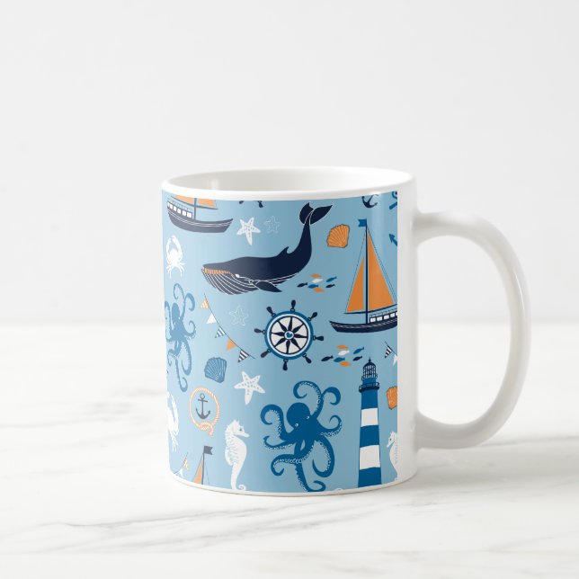 Caneca De Café Azul e laranja no oceano náutico (Direita)