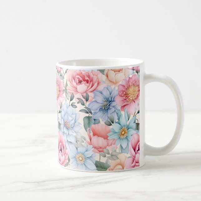 Caneca De Café Azul e Rosa Floral  (Direita)