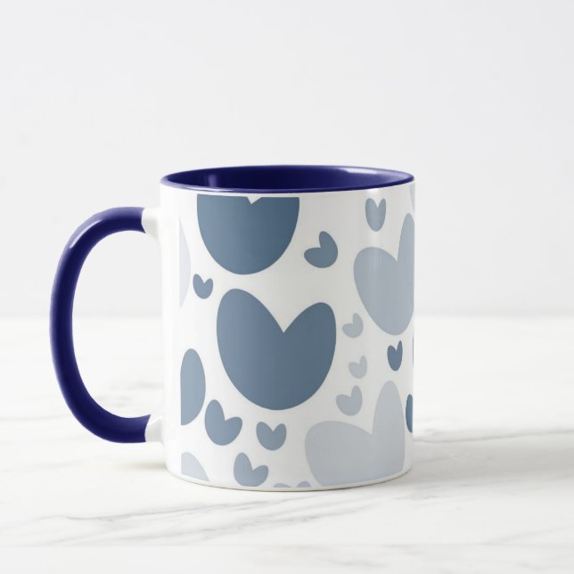Caneca de Café Azul Elegante com Coração Estético  (Esquerda)