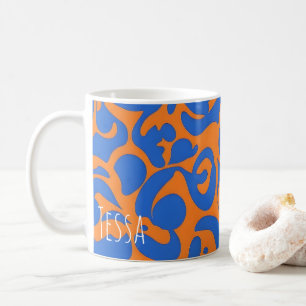Caneca De Café Azul Elétrico e Laranja Ousado Arte Pop Retro
