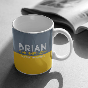 Caneca De Café Azul empoeirado / Estrelado amarelado moderno