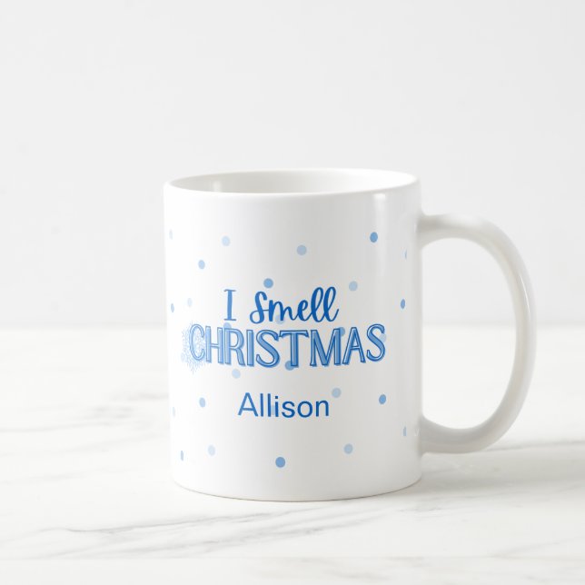 Caneca De Café Azul Engraçado Cheira Natal (Direita)