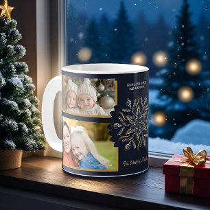 Caneca De Café Azul Escuro & Dourado Faísca da Meia-Noite Estrela