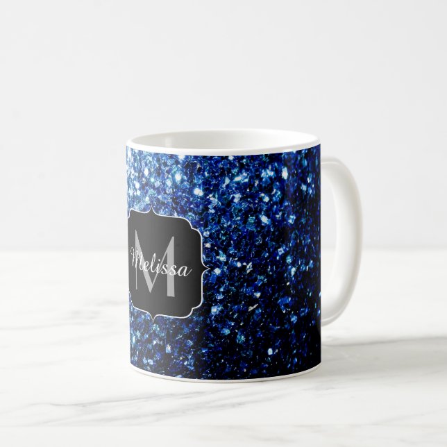 Caneca De Café Azul Escuro profundo brilhante falso brilho brilho (Frente Esquerda)