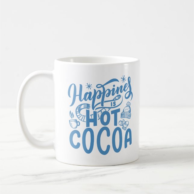 Caneca De Café Azul Felicidade é Cacau Quente (Esquerda)