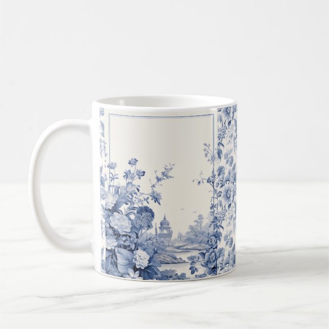 Caneca De Café Azul floral francês (Esquerda)