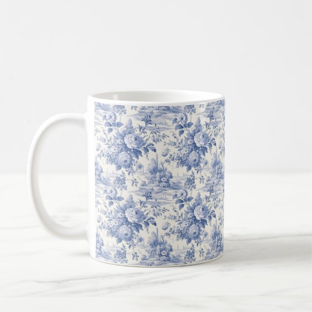 Caneca De Café Azul floral francês (Esquerda)