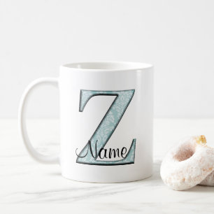 Caneca De Café Azul Floral Impressão Z monograma iniciais Café Mu