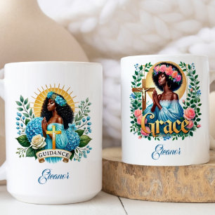 Caneca De Café Azul Floral Linda Mulher Negra Oradora