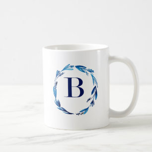 Caneca De Café Azul, Floral Wreath 'B'