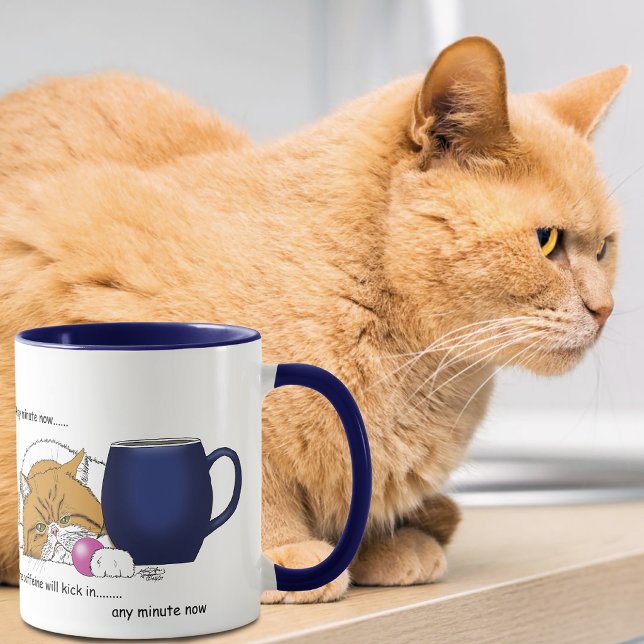 Caneca de Café Azul Gato Laranja Engraçado (Criador carregado)