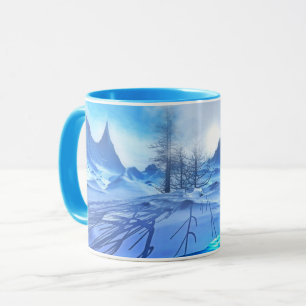 Caneca de café azul gelado bonita da cena da neve