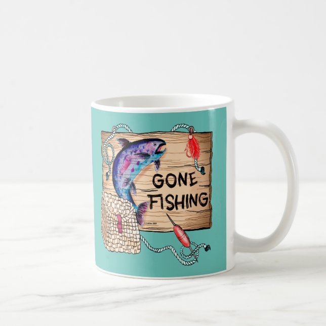 Caneca de café azul Gone Fishing (Direita)