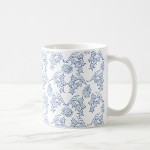 Caneca De Café Azul Indigo bonito no Padrão Plástico Étnico Branc