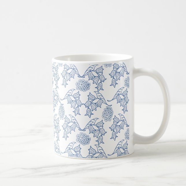 Caneca De Café Azul Indigo bonito no Padrão Plástico Étnico Branc (Direita)