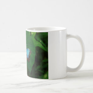 Caneca De Café Azul Iridescente com Asas Borboletas Pretas