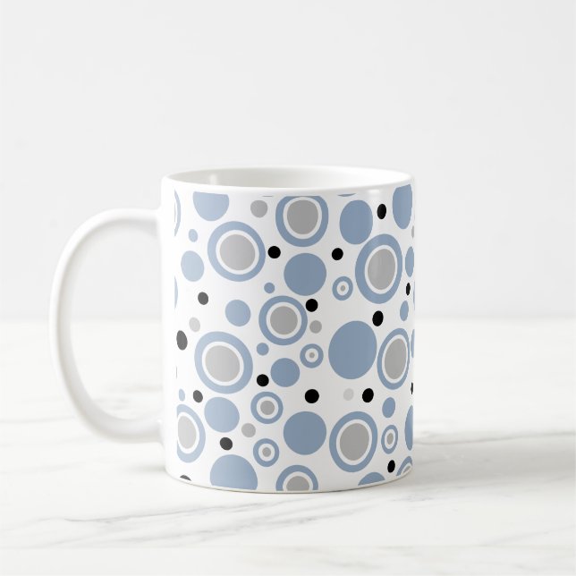 Caneca De Café Azul Loira Prateado Preto Círculos Geométricos (Esquerda)