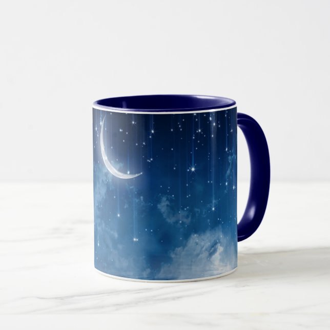 Caneca de café azul-lua e céu-noturno (Frente Esquerda)