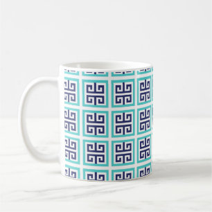 Caneca De Café Azul Marinho Aqua Padrão Grego