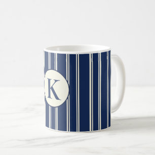 Caneca De Café Azul Marinho Bege Quente Listras Clássicas Elegant