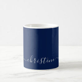 Caneca De Café Azul Marinho C41 Branco Minimalista Moderno Nome P
