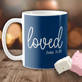 Caneca De Café Azul marinho Citação minimalista de Amor Fé