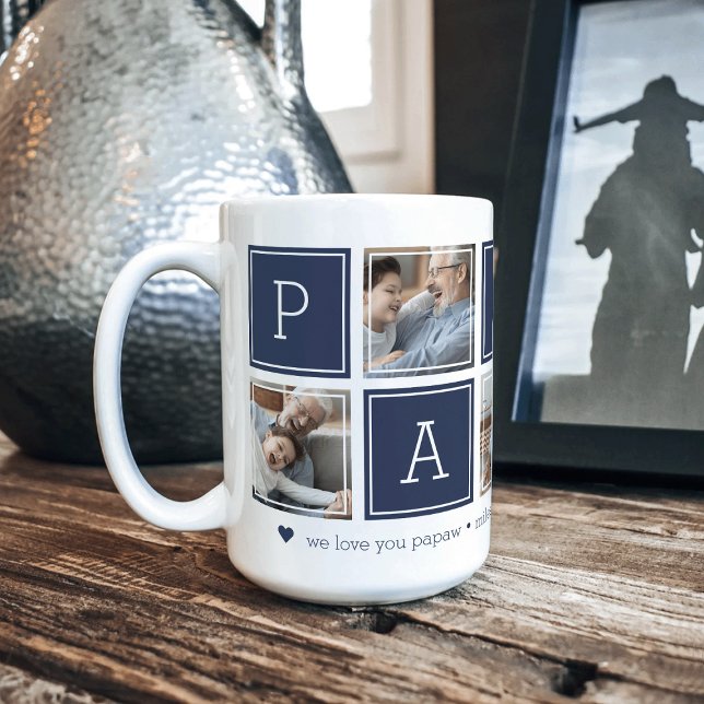 Caneca De Café Azul Marinho | Colagem Personalizada Papaw 5 do Co (Criador carregado)