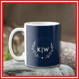 Caneca De Café Azul Marinho e Branco | Monograma de Iniciais Mode