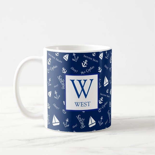 Caneca de Café Azul Marinho Inicial Náutico (Esquerda)