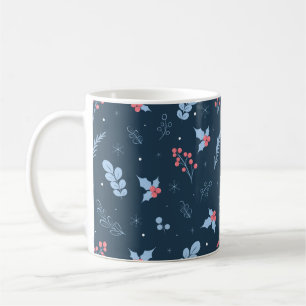 Caneca de Café Azul Marinho Inverno com Frutas e F