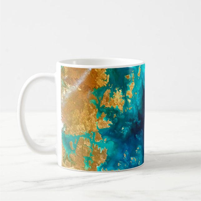 Caneca De Café Azul Marinho Moderno e Abstrato da Terra Dourada  (Esquerda)