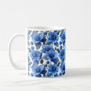 Caneca De Café Azul Marinho Retro Fofo Vintage Elegante Chic Flor