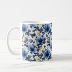 Caneca De Café Azul Marinho Retro Fofo Vintage Elegante Chic Flor