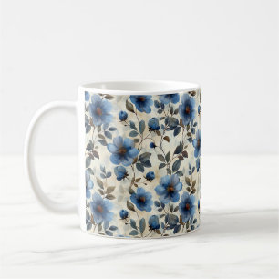 Caneca De Café Azul Marinho Retro Fofo Vintage Elegante Chic Flor