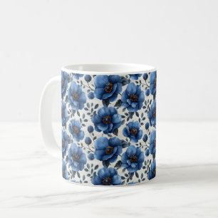 Caneca De Café Azul Marinho Retro Fofo Vintage Elegante Chic Flor