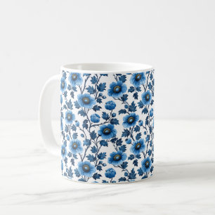 Caneca De Café Azul Marinho Retro Fofo Vintage Elegante Chic Flor