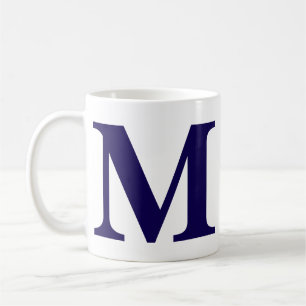 Caneca de Café Azul Moderna com Inicial de Monogra
