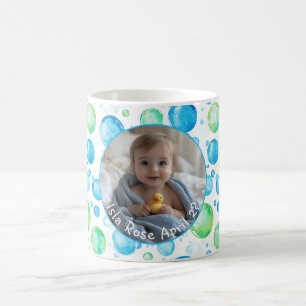 Caneca De Café Azul Moderno, Verde, Branco C557 Foto de Bebê Únic