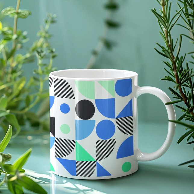 Caneca De Café Azul Moderno Verde Mint Geométrico (Criador carregado)
