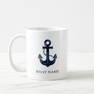 Caneca De Café Azul Náuftico Personalizado Nome do Barco
