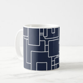 Caneca De Café Azul Naval Moderno e Padrão Abstrato Branco