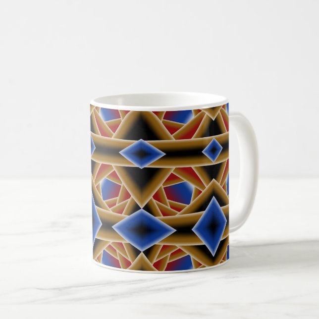 Caneca De Café Azul Negro Vermelho Dourado Abyss Abstrato Art (Frente Esquerda)