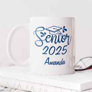 Caneca De Café Azul Nome Personalizado Senior 2025
