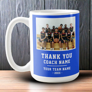 Caneca De Café Azul Obrigado Treinador Nome da Equipe Foto