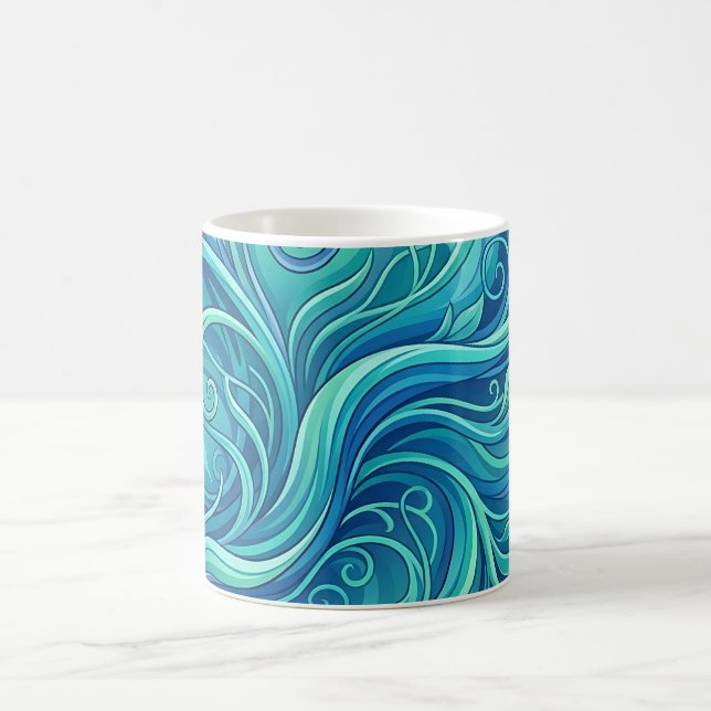 Caneca de Café Azul Oceano com Videira Abstrata (Centro)