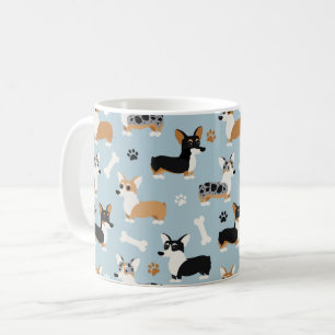Caneca De Café Azul Padrão Corgi